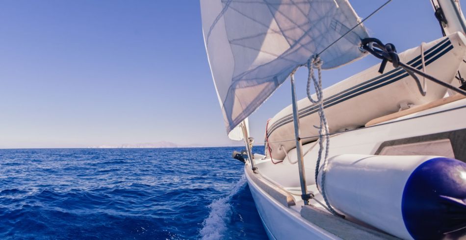 Sailing boat wide angle view in the sea